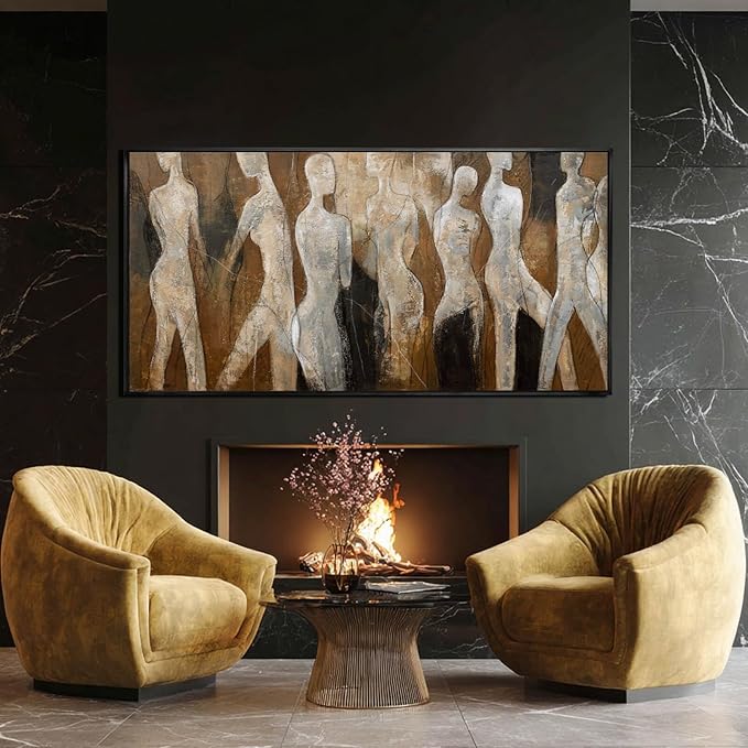 CHUDANHAO White and Brown Wall Art Graffiti Home Wall Decor Abstract Wall Pictures 24"x48" Decorations for Bedroom Dining Roo