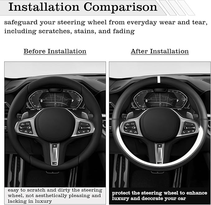Car Leather Steering Wheel Cover - Panapi Material, Universal 14.5-15 Inch Leather Anti-Slip Breathable Auto Steering Wheel C