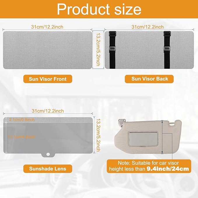 Upgraded Car Sun Visor Extender, Polarized Sun Blocker, Sunshade Lens Magnetic Connection Adjustable 4 Directions, Anti-Glare,Protects from Sun Glare, Snow Blindness & UV Rays,Grey