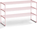 SONGMICS Shoe Rack, 3-Tier Shoe Organizer, Metal Storage Shelf, Upright or Upside Down, for 16-20 Pairs, Stackable, for Entry