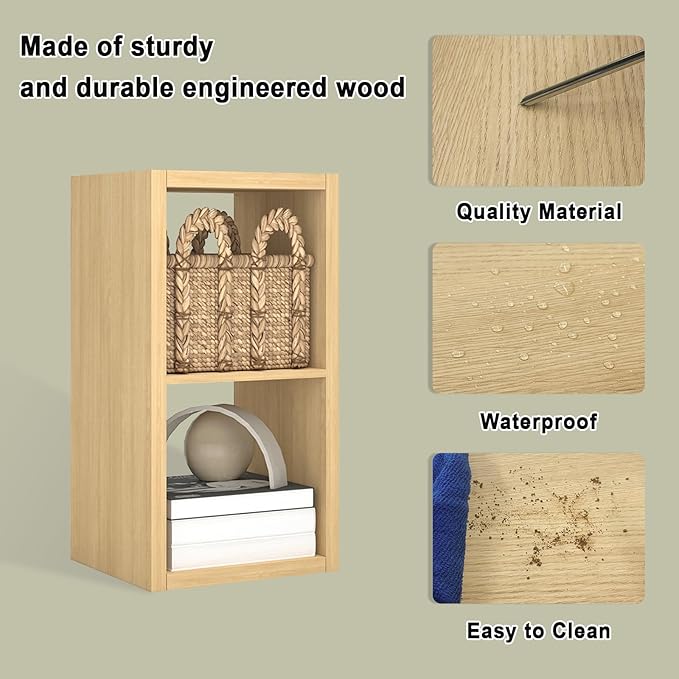 CTESNE【2026 Wooden Thick Frame 2 Cube Storage Organizer Shelf with Anti-Tipping Kits + Reversible Open Back Bookcase, Horizon