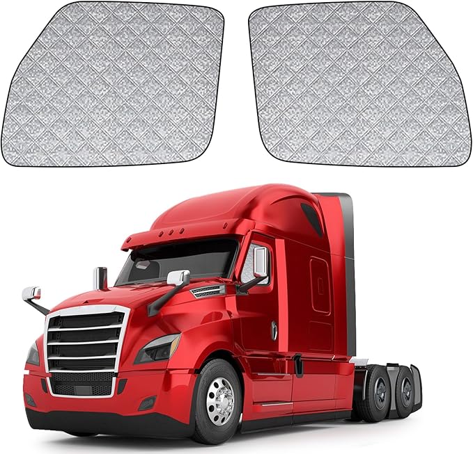 Side Window Sun Shade for Freightliner Cascadia 2018-2026, Custom Fit 210T Reflective Sunshade for Semi Truck, 6-Layer Heat Insulation Privacy Protector, Block 99% UV Rays, 2PCS