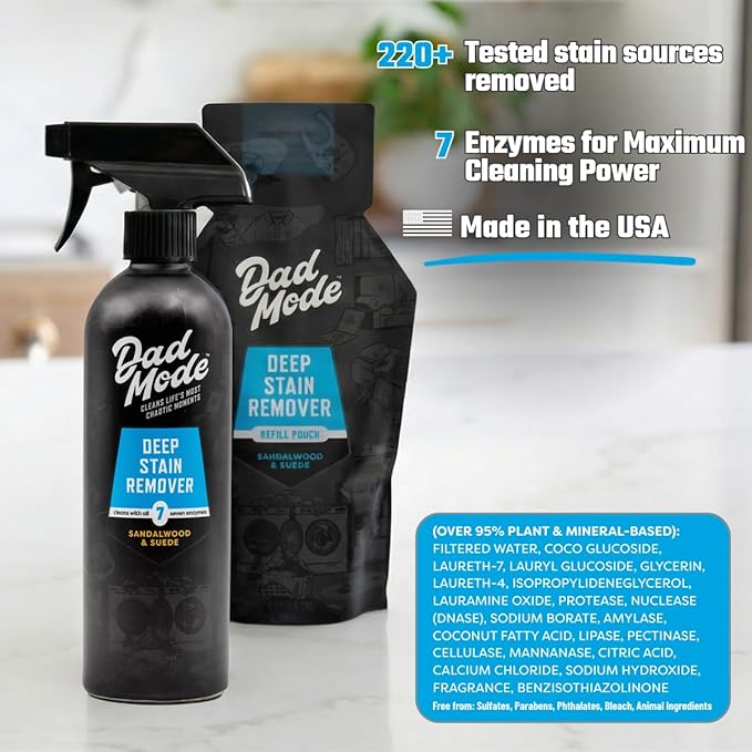 DadMode Laundry Stain Remover | 7-Enzyme Spray for Deep, Aged, Set-In Clothing Stains | Enzyme Booster Cleans Bodily Fluids, 