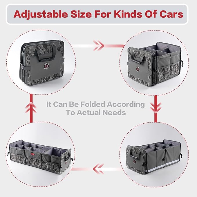 LIBZAKI Car Trunk Organizer,3 Compartments Big Trunk Storage, Large Capacity, Foldable, 95L Heavy Duty Storage Box for Car,