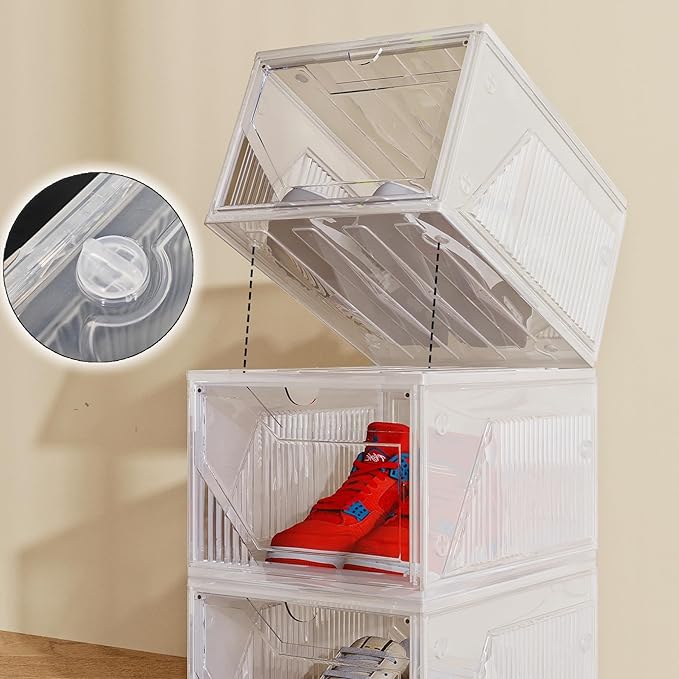 AWTATOS Shoe Storage Boxes, Thickened Shoe Storage Organizer with Clear Magnetic Door, Stackable Shoe Container with Lids, Co