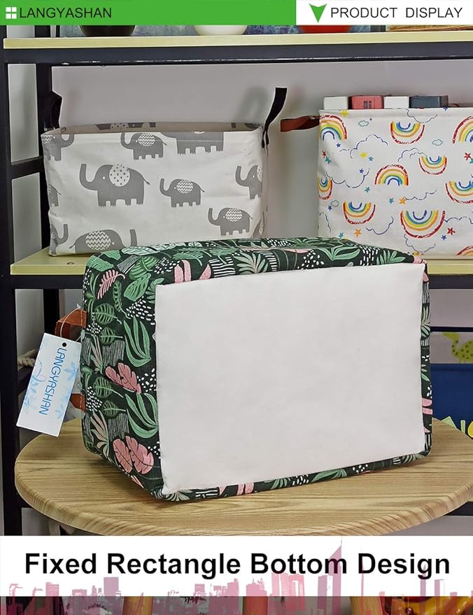 LANGYASHAN Rectangular Storage Bin Collapse Canvas Fabric Cartoon Storage Basket with Handles for Organizing Home Kitchen Boy