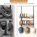 Over Door Hat Organizer 3 Tier Wall Mounted Hat Rack with 2 Adjustable Metal Basket and 3 Hooks Hat Organizer for Baseball ca