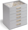 Vlando 6 Layer Jewelry Box for Women, Glass Lid Jewelry Organizer with 6 Drawers for Necklaces Rings Earrings Bracelets - Gre