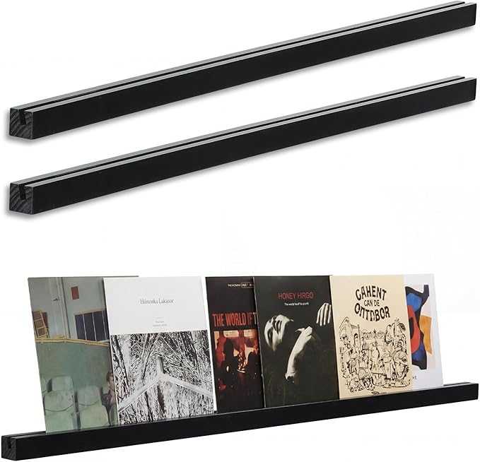 Pinkunn 3 Pcs 40 Inches Vinyl Wall Mount Record Display Shelf, Extra Long Wood Vinyl Record Holder, Album Display Holder Floa