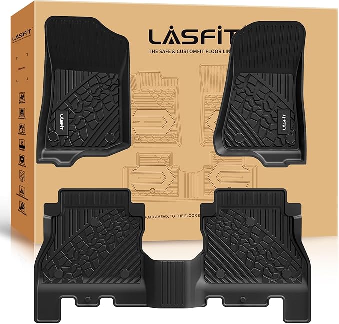LASFIT Floor Mats for Jeep Wrangler JL 2018-2025 2026 Unlimited 4 Door Gas/MHEV Type (Not Fit for JK or PHEV) All Weather TPE Custom Fit Car Mats Floor Liners 1st & 2nd Row, Black