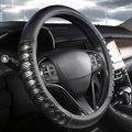 West Llama Microfiber Leather Car Steering Wheel Cover for Men Women,Universal Fit 14.5-15 inch(Leather Nails-Gray+Black-Stan