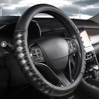 West Llama Microfiber Leather Car Steering Wheel Cover for Men Women,Universal Fit 14.5-15 inch(Leather Nails-Gray+Black-Stan