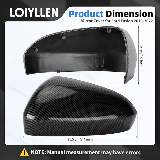 Driver Side Mirror Cover Replacement for Ford Fusion 2013 2014 2015 2016 2017 2018 2019 2020 2021 2022 - Left Side Mirror Covers, Rear View Mirror Cap Accessories Carbon Fibre, Without Lamp