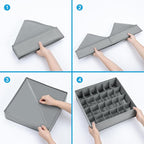 Sock Organizer 4 Pack, 24 Cell Underwear Organizer Foldable Underwear Storage, Sock and Underwear Drawer Organizer for Socks 