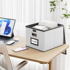 Huolewa Portable Leather File Organizer Boxes with Lids, Collapsible File Folder Organizer Boxes, Decorative Small Filing Fil