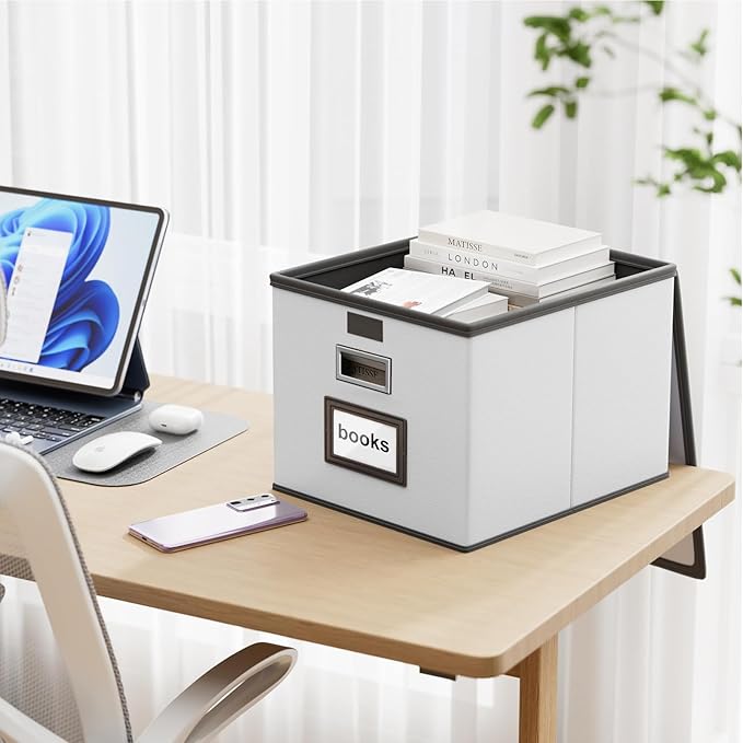 Huolewa Portable Leather File Organizer Boxes with Lids, Office Document Boxes Organizer, Filing Boxes, Decorative Small File