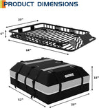 GarveeLife 64" x 39" Universal Roof Rack Basket, 200 Lbs Capacity Rooftop Cargo Carrier Basket with 21 Cubic Feet (52" x 39") Waterproof Luggage Bag, for Suvs, Trucks, Vehicles