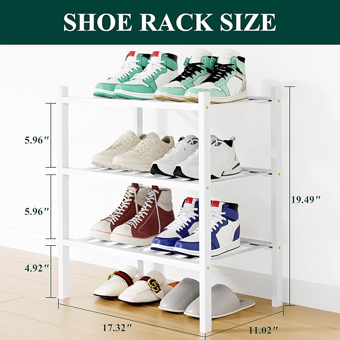 Smiry Shoe Rack, 3 Tier Small Bamboo Shoe Organizer, Stackable Free Standing Wooden Shoe Storage Shelf for Closet, Entryway, 
