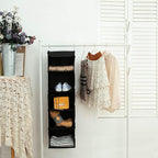BrilliantJo 2 Pack Hanging Closet Organizer, 5 Shelves Hanging Storage with 6 Side Pockets for Clothes Shoes, 43"x12"x12"(Bla