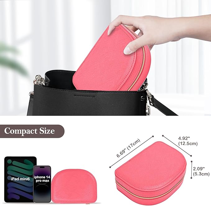 ProCase Travel Size Jewelry Box, Medium Portable Seashell-Shaped Jewelry Case, 2 Layer Jewelry Organizer in PU Leather for Wo