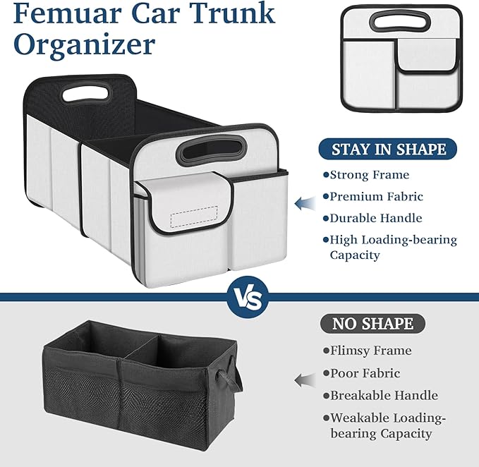 Femuar Car Trunk Organizer, Car Storage Organizer with Large Capacity Waterproof Collapsible Trunk Organizer for Car Suv/Jeep/