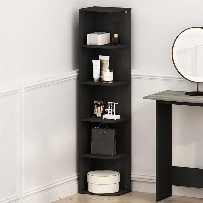 Furinno Reed Corner Shelf, 5-Tier Corner Bookshelf, Book Shelf, Corner Shelves, Storage Rack, for Organization and Storage, H