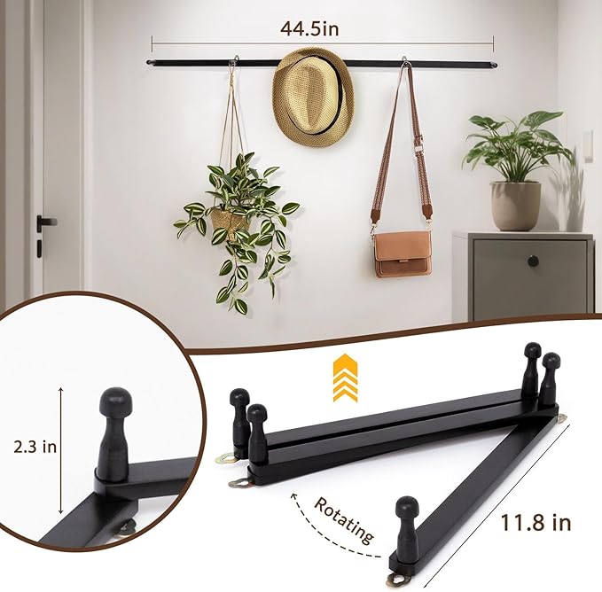 Qiannhee 2 Pack Wooden Hat Rack,Wall Mounted Expandable Cap Organizer with 5 Hooks,Solid Wood Hat Holder for Baseball Caps, F