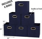 Household Essentials Fabric Storage Bins 6 Piece Set, Strong Poly-Woven Fabric, Sturdy Chipboard Sides, Grommet Front Handle,