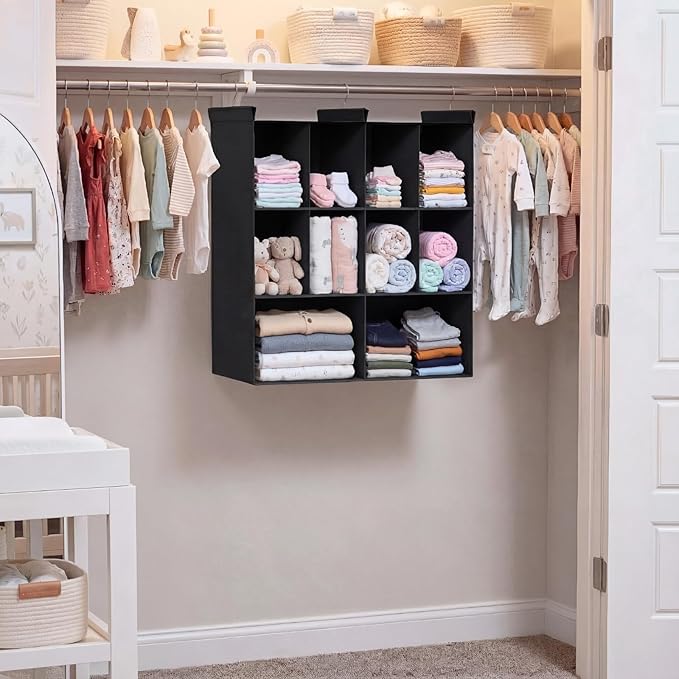 Ofiray-home 3 Tier Hanging Closet Organizer, 10 Compartments Sweater Organizer for Closet with 3 Sturdy Hooks, Closet Organiz