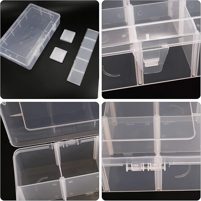 Umirokin 2 Pack 15 Grids Clear Plastic Organizer Box with Adjustable Dividers, Craft Storage Containers for Jewelry, Beads, S