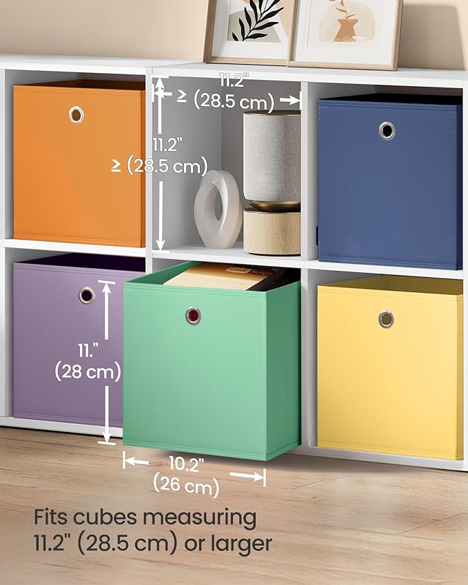 SONGMICS Storage Cubes, Set of 6 Odorless Foldable Storage Boxes, 10.2 x 10.2 x 11 Inches, Closet Organizers for Shelf, Rainb