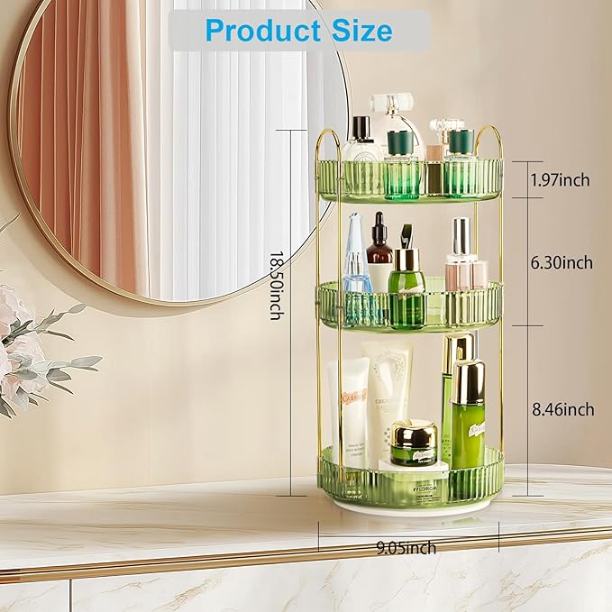 360 Rotating Makeup Organizer - Large Capacity Spinning Perfume & Cosmetic Skincare Holder for Vanity & Countertop (Gem Green