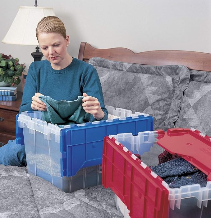 Akro-Mils KeepBox 12 Gallon Storage Container, Nesting and Stackable Plastic Storage Box with Lid Attached, Clear Tote for Ga