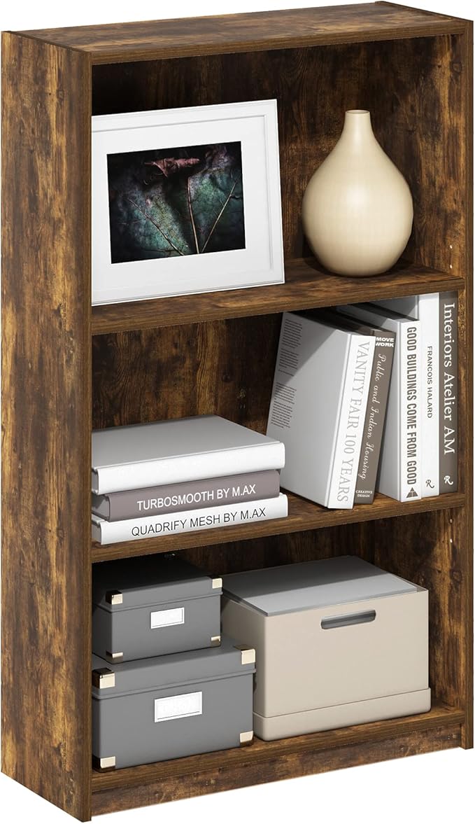 Furinno JAYA Book Shelf, 3-Tier Bookshelf, Bookcase with Adjustable Shelves, 9.5 x 24.5 x 40.3, for Organization and Storage,