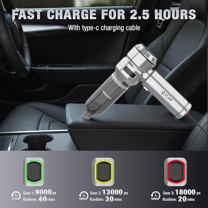 Car Vacuum Portable Cordless 22000PA High Power with Brushless Motor 4-in-1 Compressed Air Duster & Air Blower & Pump Hand He