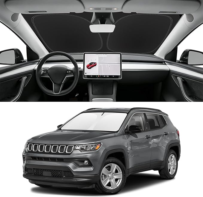 Custom Fit Windshield Sun Shade for Jeep Compass 2017-2025, Blocks UV & Heat, Front Window Sunshade Accessories, Easy Fold & Store Keep Your Car Cooler