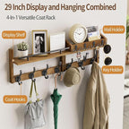 29 inch Coat Rack Wall Mount with Shelf, Set of 2 Heavy Duty Coat Hooks Wall Mount, Entryway Coat Hanger Wall Shelf with Key 