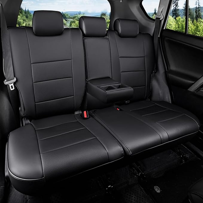 HKZ Fit RAV4 Car Seat Cover Set for 2013 2014 2015 2016 2017 2018 Toyota RAV4 Limited XLE SE Platinum Adventure-Leather(Black