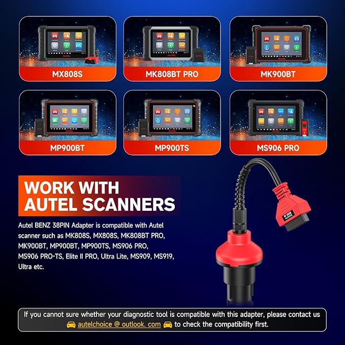 Autel Original BENZ-38 PIN Adapter, 38 Pin Male to 16 Pin Female OBDII Connector Compatible with Mercedes-Benz Pre-2001, Work