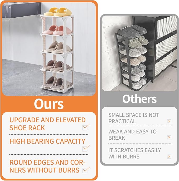 5 Tiers Shoe Rack Organizer for Closet Shoe Holder Storage Narrow Plastic Vertical, Free Standing Shoe Rack Shelf for Entrywa
