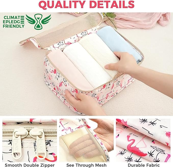BAGAIL 9 Set Packing Cubes with Packing List Luggage Packing Organizers for Travel Accessories (Flamingo)