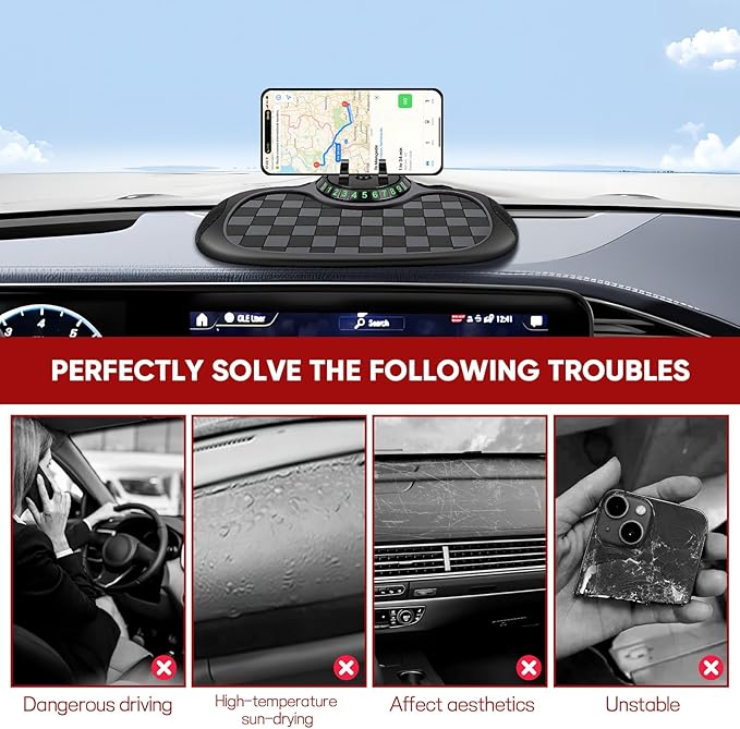 Wuyaoyao Multifunction Car Anti-Slip Mat Auto Phone Holder, PVC Car Dashboard Non-Slip Pad Phone Mount with Temporary Parking