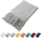 Homiest Decorative Knitted Throw Blanket with Fringe Soft & Cozy Tassel Blanket for Couch Sofa Bed (Light Grey,50x60)