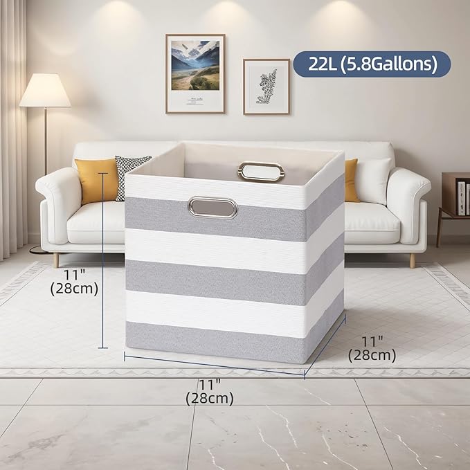 11x11 Cube Storage Bins, Collapsible Fabric Storage Cubes, Cubby Storage Organizer Bins Striped Container Baskets for Organiz