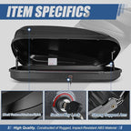Auto Dynasty Hard Shell Roof Top Mount Car Storage Travel Luggage Box Cargo Carrier, 55 (L) x 34.5 (W) x 14 (H) Inches, Capacity 110 Pounds, 12.7 Cubic Feet (Tool-Free Install), Textured Black Finish