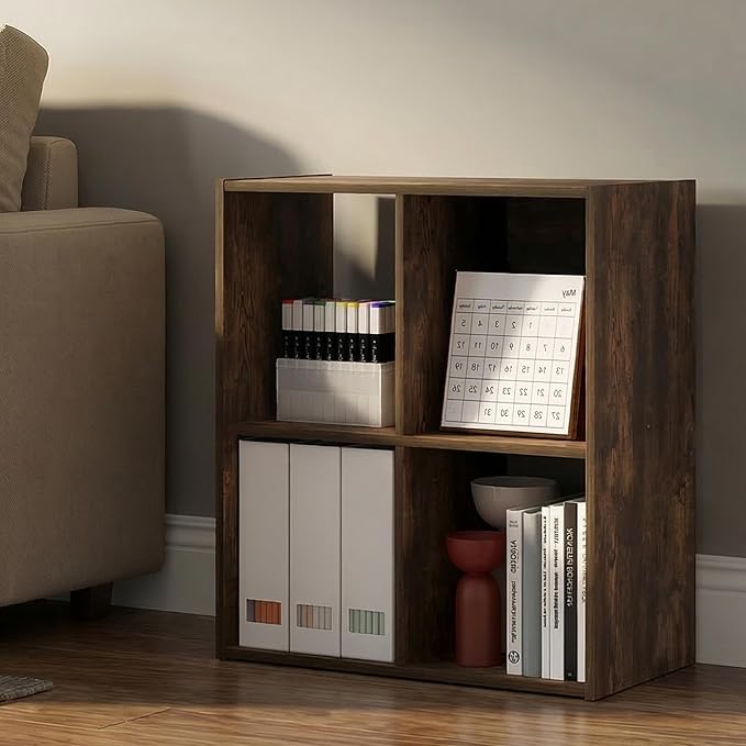 Furinno PELLI Book Shelf, 4 Cube Bookshelf with Open Back & Closed Back Cubes, 2 x 2 Storage Organizer Cabinet, 11.6 x 24.2 x