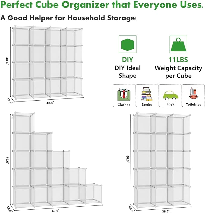 C&AHOME Cube Storage Organizer, 16-Cube Shelves Units, Plastic Storage Cubes, DIY Closet Organizer, Modular Closet Storage Sh