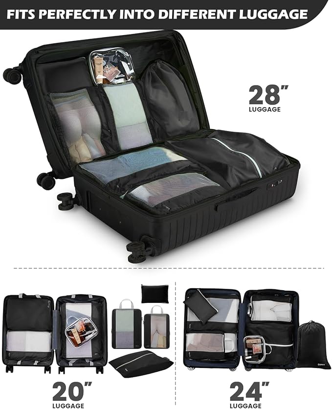 Gonex Expandable Mesh Packing Cubes - 8 Set Compression Organizer for Travel Essentials with Toiletry, Laundry, Shoe & Cable 