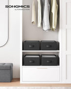SONGMICS Set of 4 Large Size Wardrobe Clothes Organizers, 6-Compartment Foldable Drawer Organizers with Handles, 16.5 x 11.8 