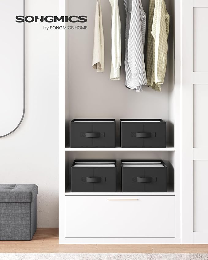 SONGMICS Set of 4 Large Size Wardrobe Clothes Organizers, 6-Compartment Foldable Drawer Organizers with Handles, 16.5 x 11.8 